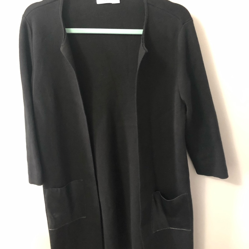 black cardigan with faux leather pockets - size S